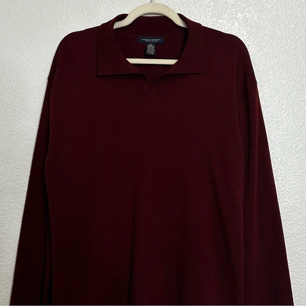 Banana Republic Stretch Merino Blend Maroon Men's Long Sleeves Polos, Size XL